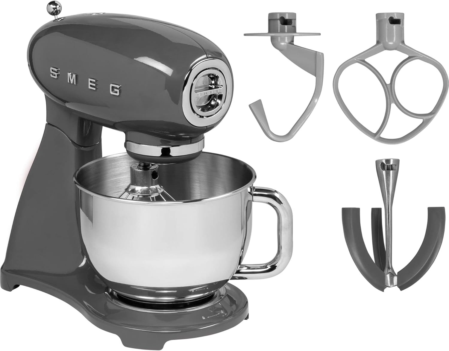 Smeg, SMF03GREU Food Processor, 10 Speed ​​Levels, Planetary Mixer, Safety Shut-Off, 2 Whisks, Stainless Steel Ball Handle, 800 W, Gray