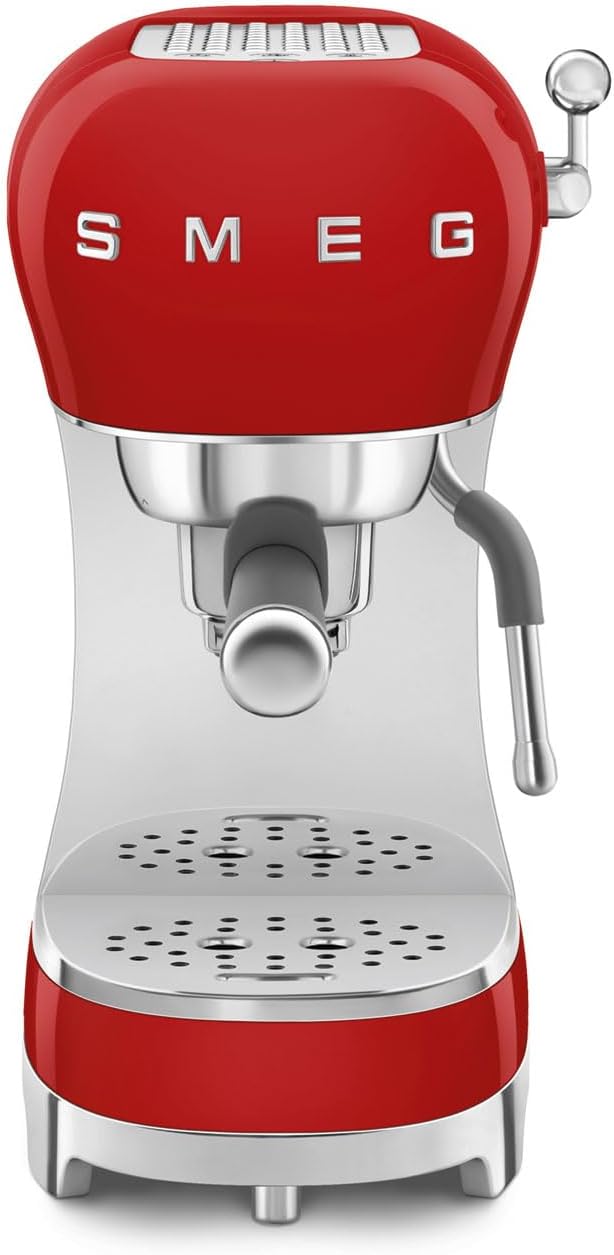 Smeg, ECF02RDEU Espresso Coffee Machine, Cappuccino Steam Function, Thermoblock, Large Cup Housing and Double Coffee Function, 1 L Water Tank, User-friendly Operating System, 1350 W, Red