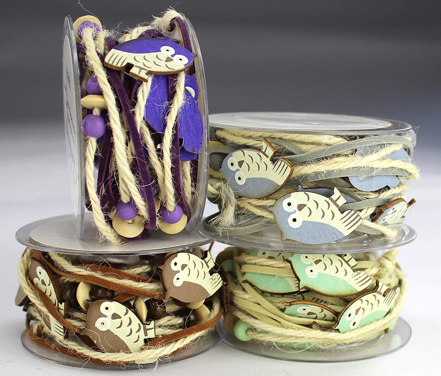 DARO DEKO Daro Decorative Owls Decorative Ribbon 4 Assorted Colours (Turquoise, Purpl