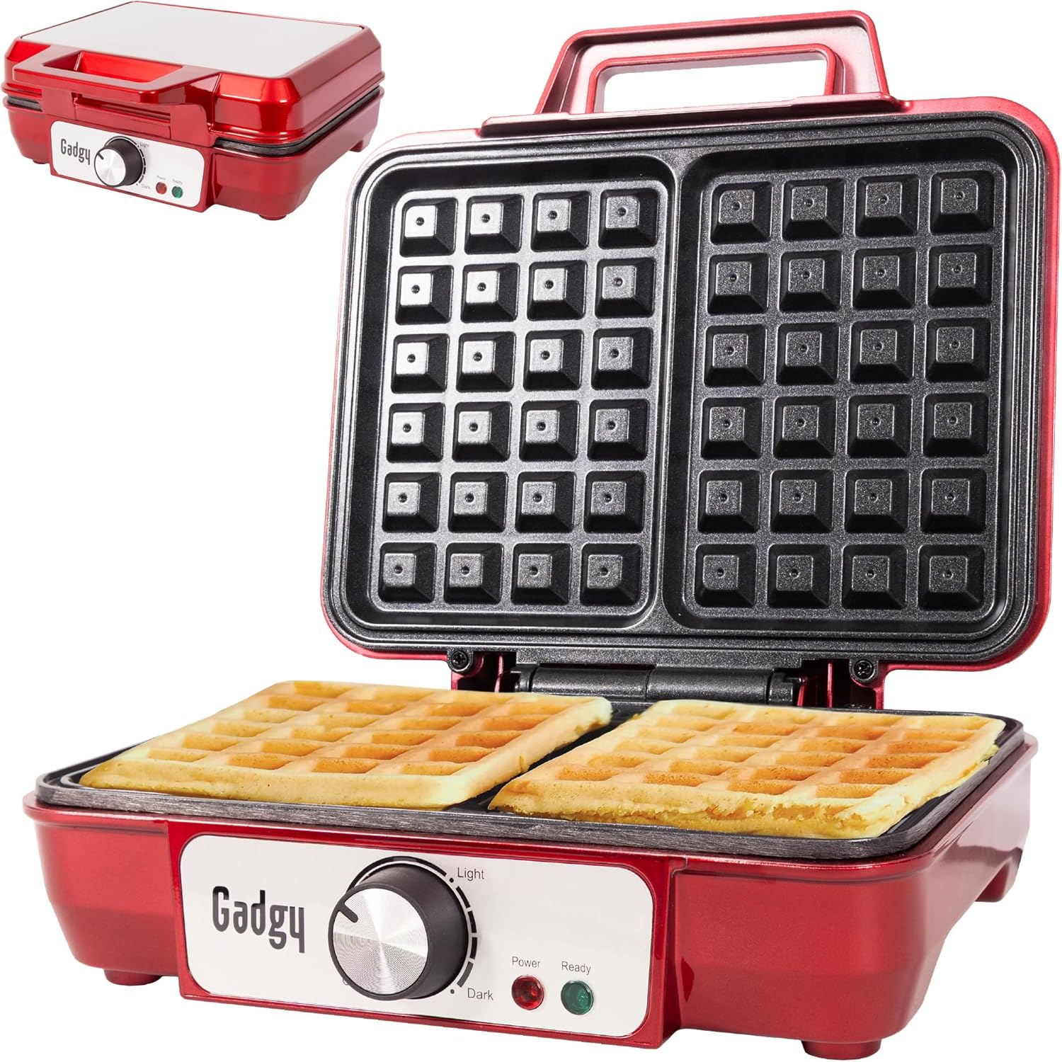 Gadgy ® Belgian Waffle Maker, 23 x 16.8 cm for 2 Waffles, Waffle Maker, 1000 Watt, Adjustable Temperature, LED Display, Handle Does Not Heat, Party Desserts