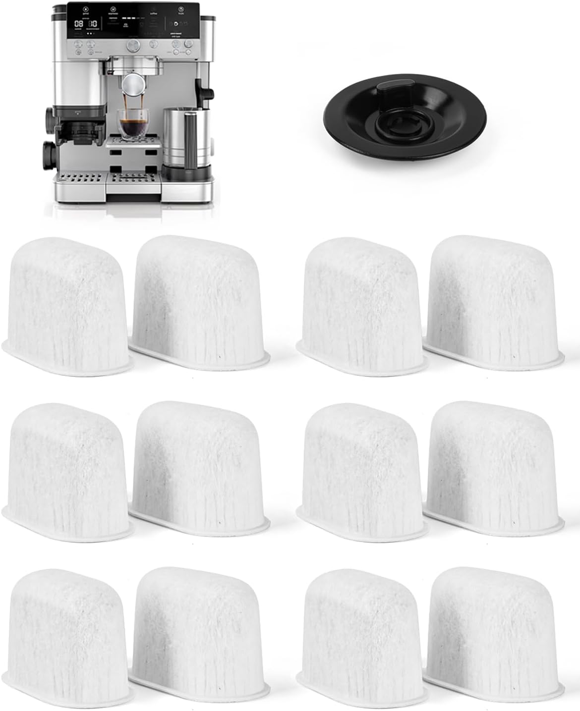 12 x Water Filter Pads for Ninja Luxe Café ES601 Espresso Machine - Disposable Replacement Filters and Cleaning Disc - Improves Coffee Machine Flavor