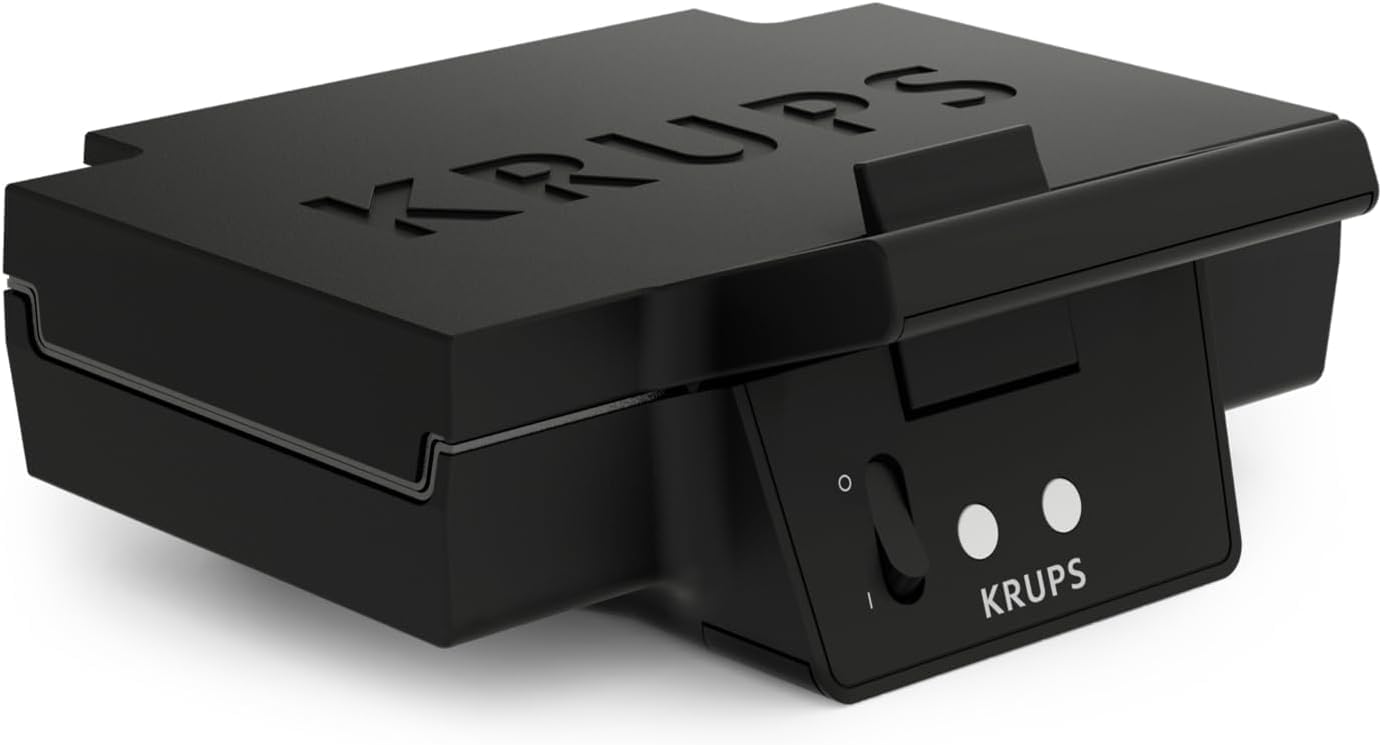 KRUPS FDK461 Sandwich Maker - Triangle Sandwich Toasts, Ceramic Non-Stick Plates, 850W, Extra Deep Mold for Delicious Gourmet Sandwiches, Fast Heating, Space Saving, Black