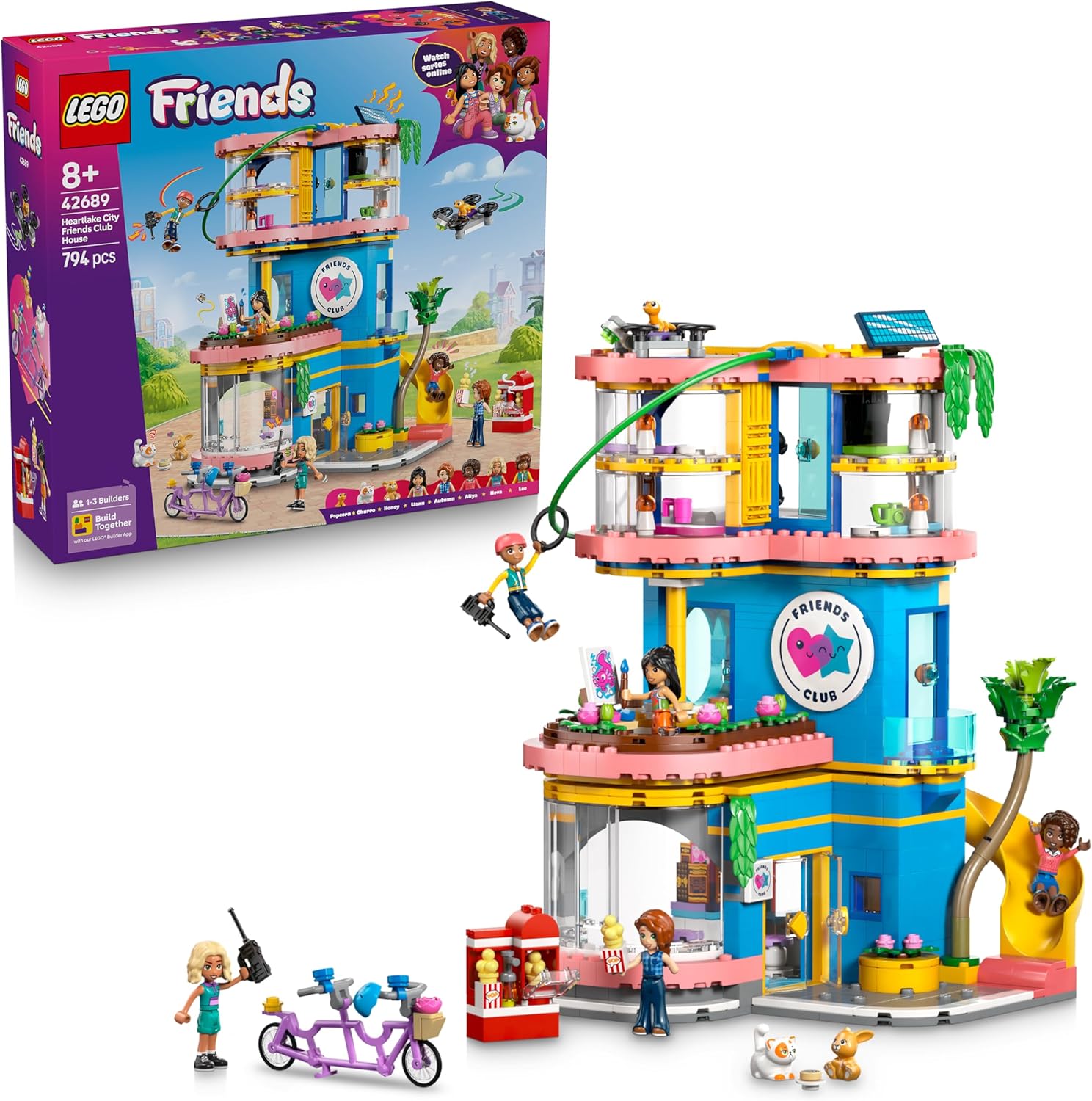 LEGO Friends Heartlake City Clubhouse of Friends - Miniature Play Set with 5 Mini Dolls, 3 Animal Figures Including Toy Cat & Accessories - Birthday Gift for Girls from 8 Years - 42689