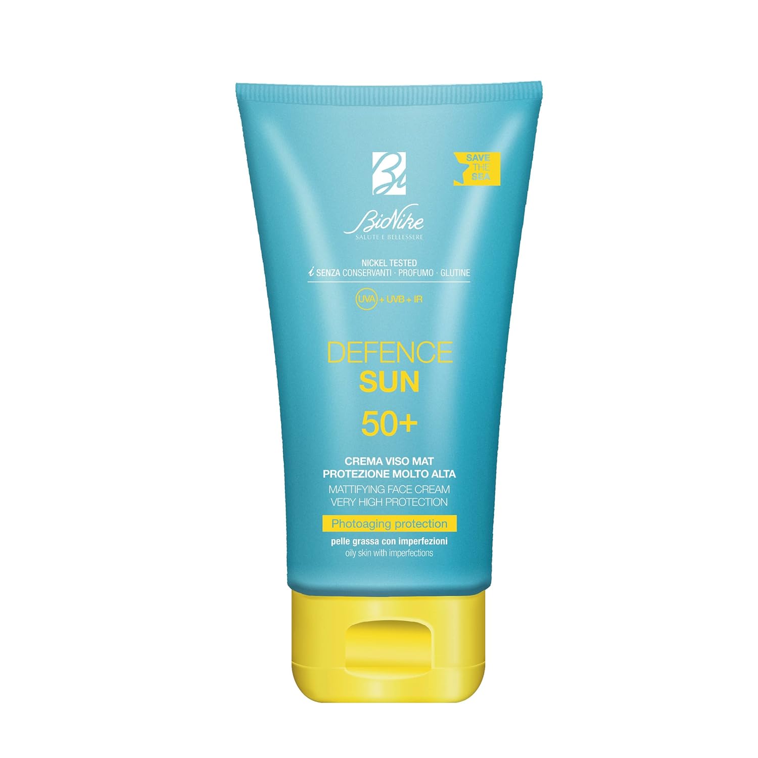BioNike Defense Sun Face Cream Mat 50+, Self-Normalizing and Antioxidant, Waterproof and Non-Adhesive, Smooths and Repairs Skin, 50 ml
