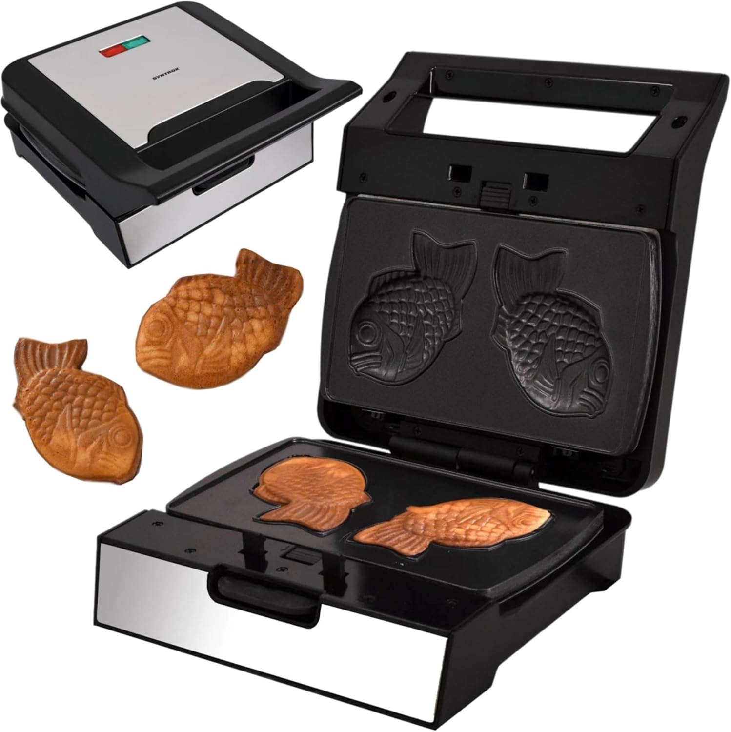 Syntrox Germany Syntrox Taiyaki Maker with Removable Plates, Stainless Steel, Fast Heating, Non-Stick Coating, Various Removable Plates, Multifunctional Device