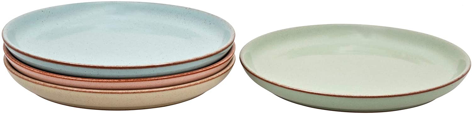 Denby Always Entertaining Deli Coupe Plate, Stone, Blue/Pink/Yellow/Green, Medium, Set 4, Stone, Blue/Pink/Yellow/Green, 21 x 21 x 2.5 cm