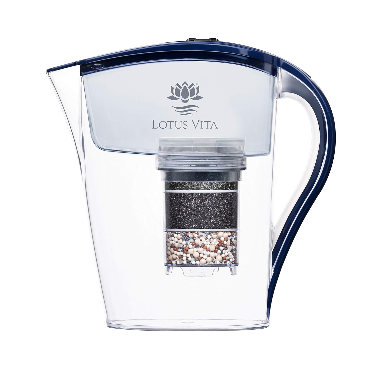 Lotus Vita Family Various Colors Water Filter Jug with Cartridge, Reduces Limescale Chlorine Lead from Tap Water with Activated Carbon Ion Exchanger, BPA-Free (Blue)