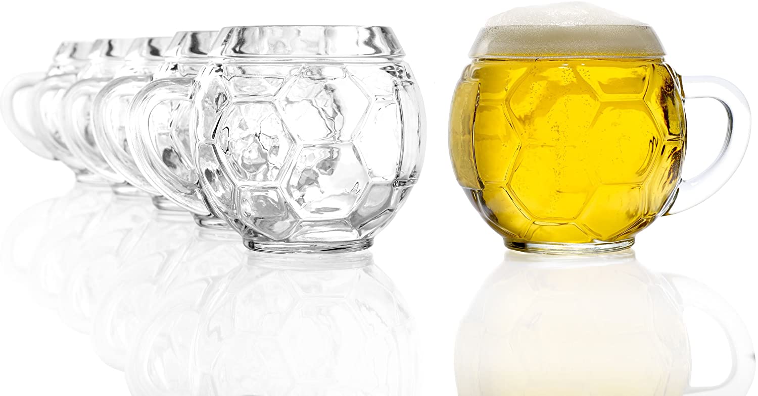 Stölzle Lausitz STÖLZLE Oberglas Football Beer Mug 0.4 L Beer Mug in Football Design I Pack of 6 I Beer Mug with Handle I Traditional Beer Glass I Dishwasher Safe I High-Quality Jugs I Shatterproof