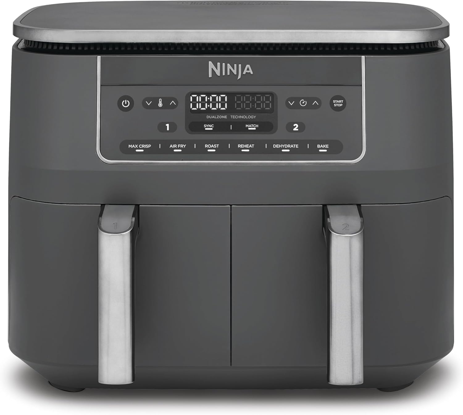 Ninja Dual Zone Digital Air Fryer, 2 Drawers, 6-in-1, Oil Free Hot Air Fryer, 7.6L, Hot Air Fryer, Max Crisp, Roasting, Baking, Reheating, Dishwasher Safe Baskets, Metallic Gray DZ300EU