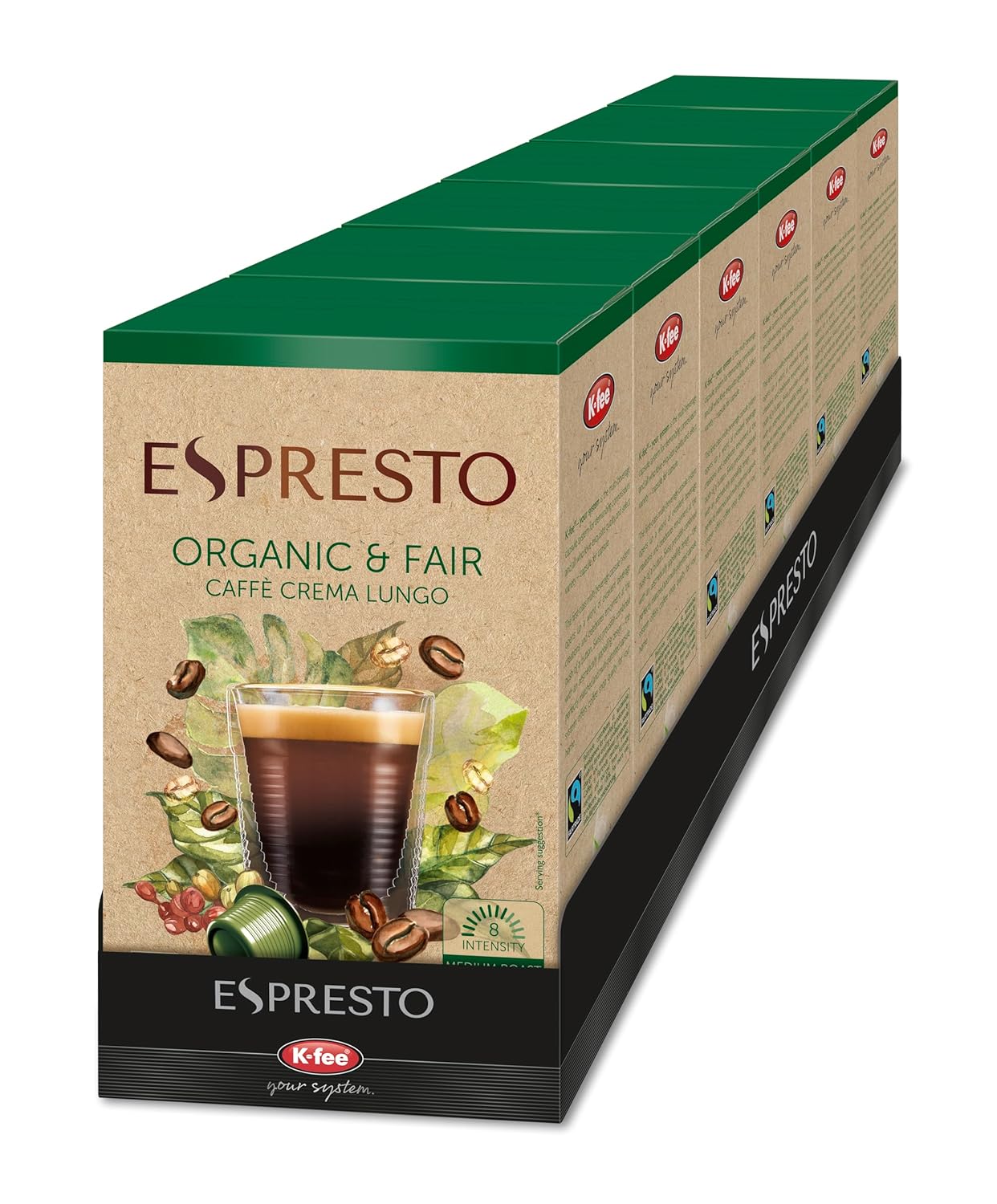 ESPRESTO Coffee Capsules | Organic & Fair Caffè Crema | Intensity 8/12 | Compatible with K-fee - your System | Organic Coffee | Fairtrade | 96 capsules