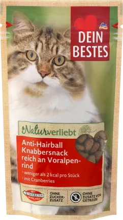 Dein Bestes Cat treat nibble snack Anti-Hairball with beef, in love with nature, 50 g
