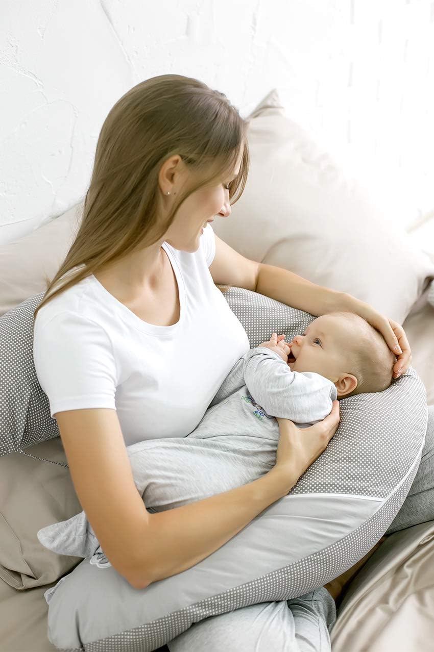 Sei Design XXL Nursing Pillow with EPS Micro Beads + Extra Nursing Pillow Cover | Oeko-Tex-Certified | Pregnancy Pillow / Positioning Pillow | Made in Germany Taupe Raccoon
