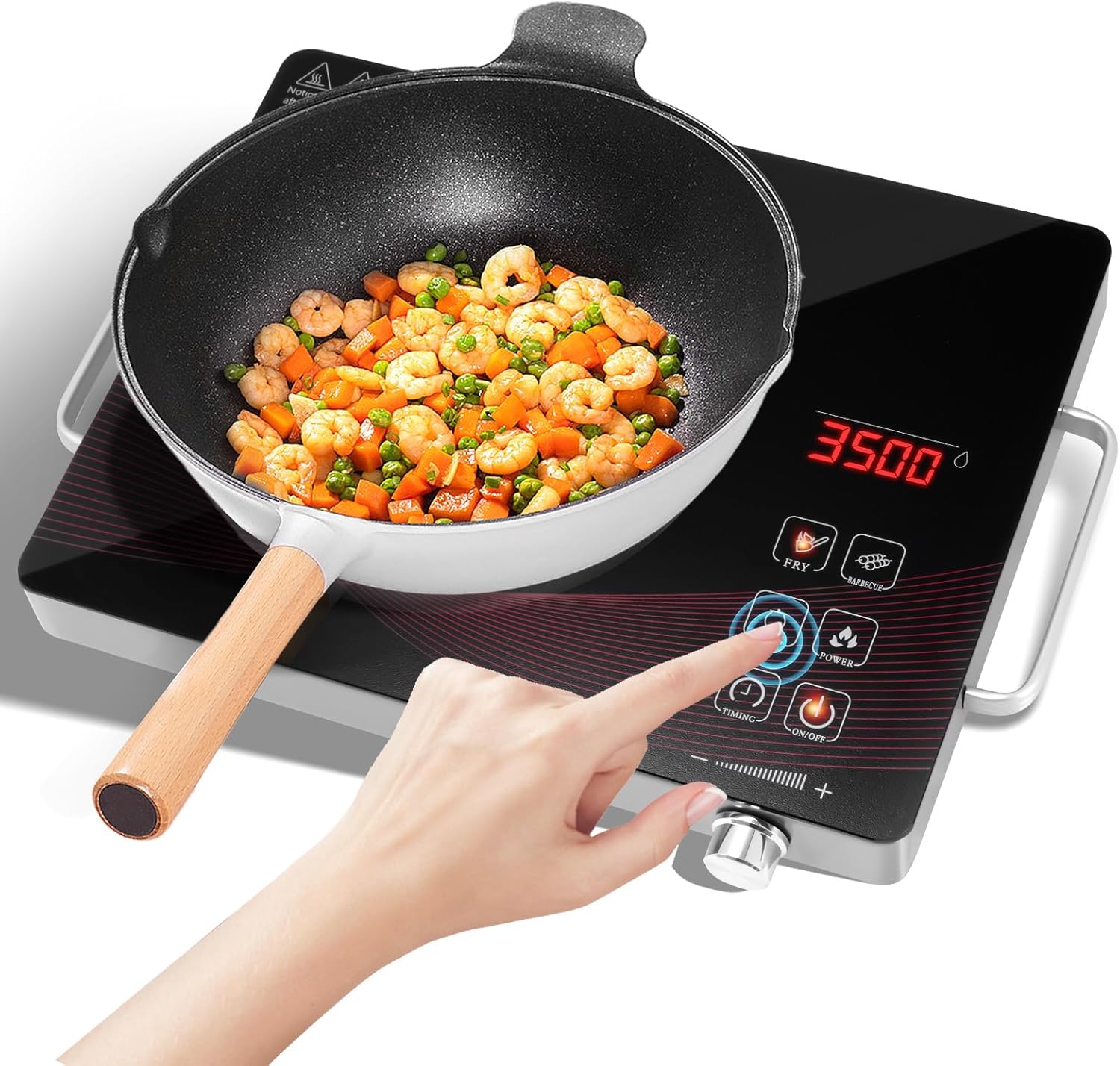 3500 W Portable Induction Hob, Induction Hob, 1 Plate, 3500 W, Portable 20 cm Hot Plate, 4 Cooking Methods, 3-Hour Timer, Continuous Setting, Touch Control