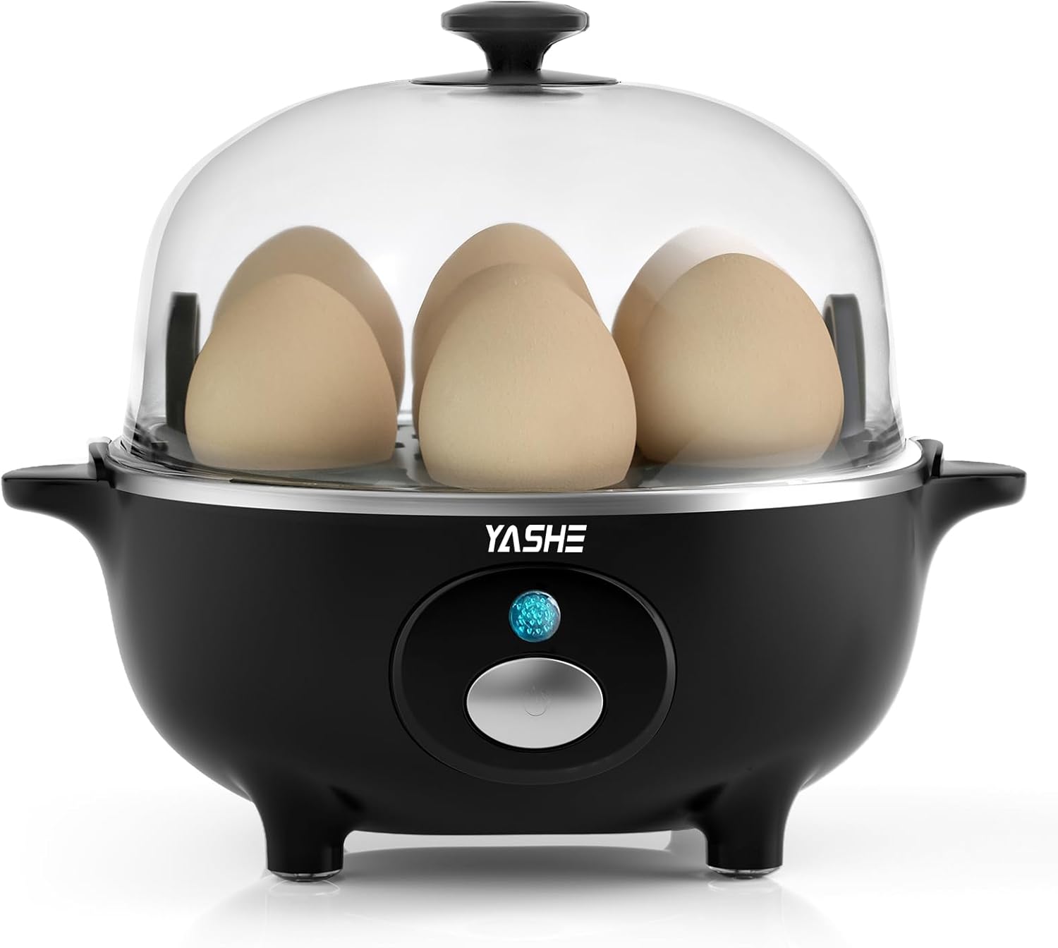 YASHE Egg Cooker, 360 W Compact Egg Cooker, Multifunctional, 7 Eggs Easy to Pell, Soft, Medium, Hard Boiled, Egg Cup, Omelet Maker, Steamer, Beep, Indicator Light, BPA-Free