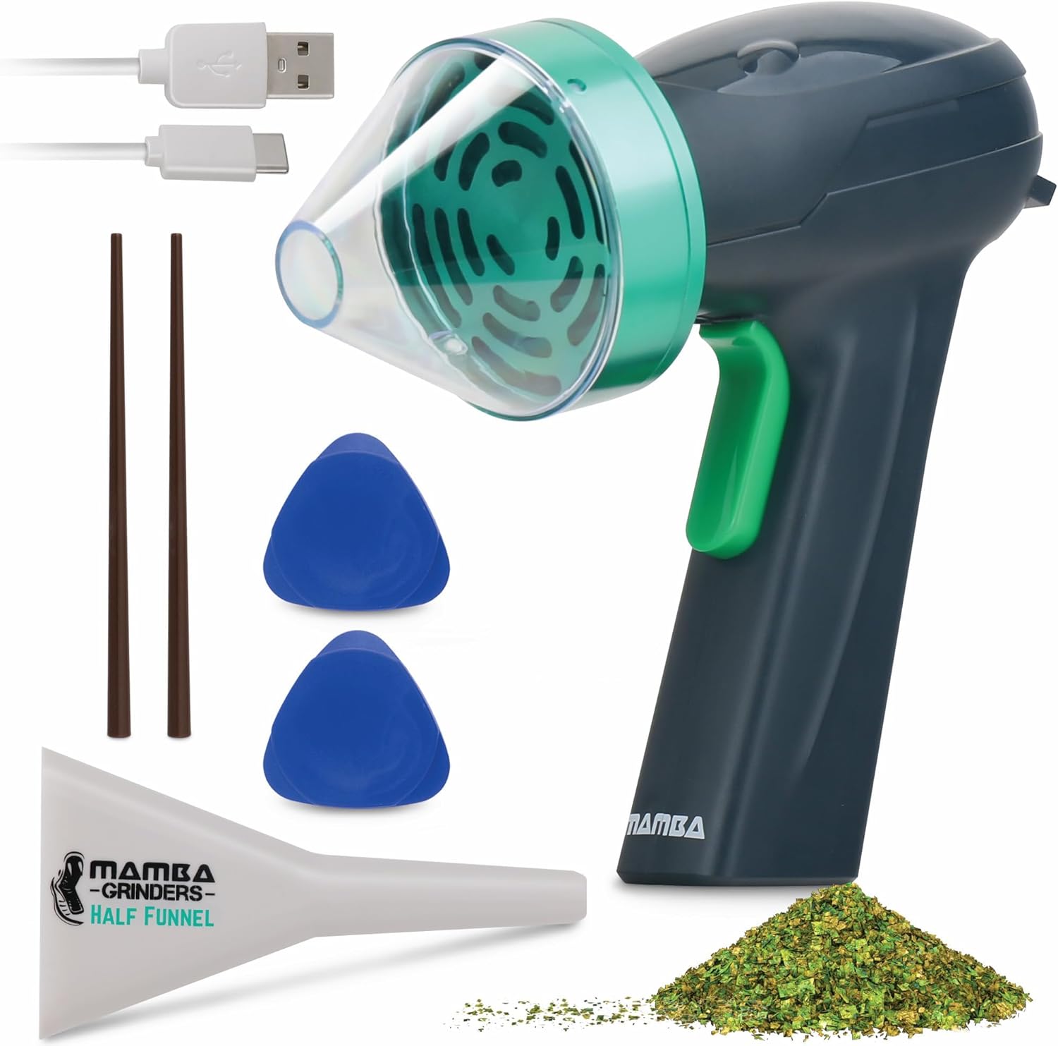 Mamba Grinder Monster - Premium Electric Spice Mill (Green) | High performance grinder with 3-level settings | USB Rechargeable & Quiet | For fresh and dried spices