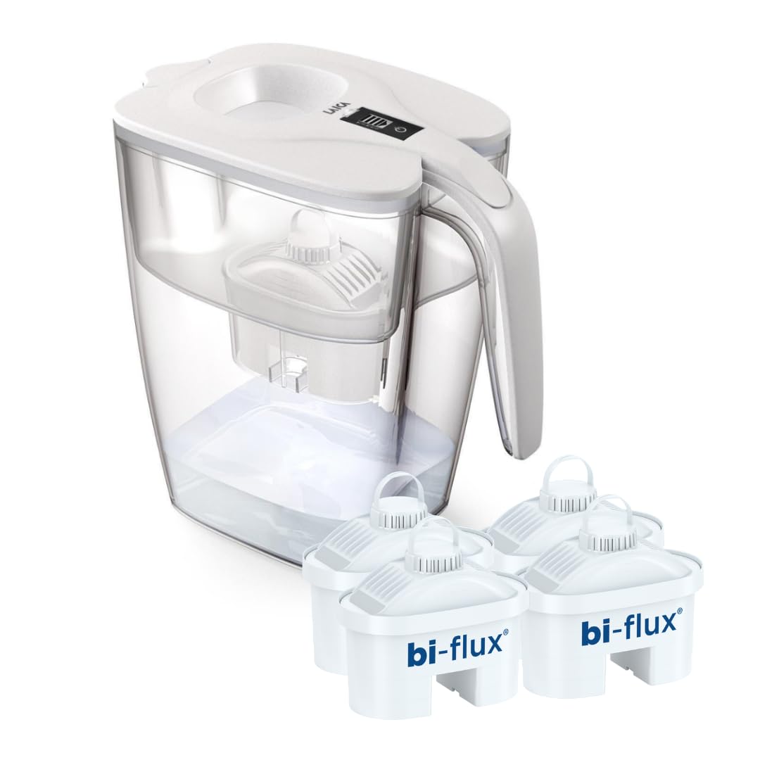 LAICA BIG Milano Filter Carafe - White - 3.7L - With 4 Bi-Flux Filters, Preserves Mineral Salts and Reduces Unwanted Substances - XXL Capacity - Digital Timer - Safety Made in Italy