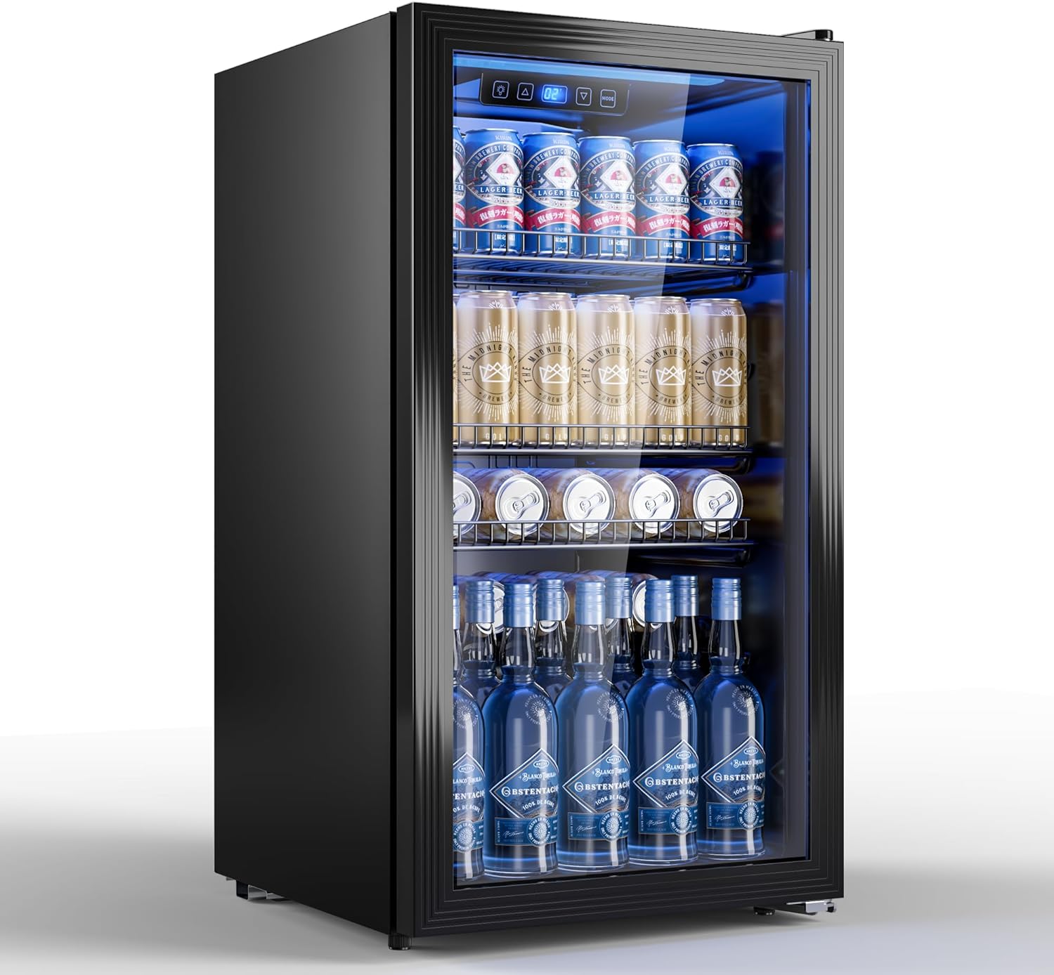 95L Mini Fridge with Glass Front (Glass Door), Compact Drinks Fridge for up to 128 Cans, with Adjustable Shelves for Beer, Wine, Soda, Ideal for Household, Bar, Office, Home