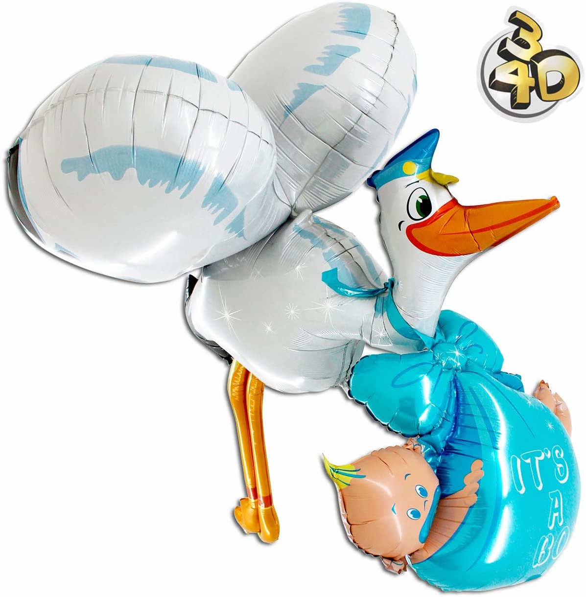 PartyMarty 3D Giant Foil Balloon Its A Boy Stork With Baby 157 Cm Xxl Blue Baby Showe