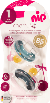 NIP Pacifier Cherry Latex Green/Blue/, Gr.1, 0-6 Months, 2 Pcs