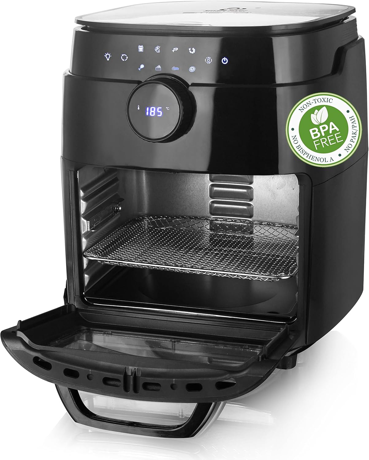 Emerio AF-121914 XXL Hot Air Fryer 13 Litre Airfryer BPA Free Smart Fryer Hot Air Oven Multi Oven with Rotating Spit and Rotating Basket Display Timer Drying Function 1800 Watt Black