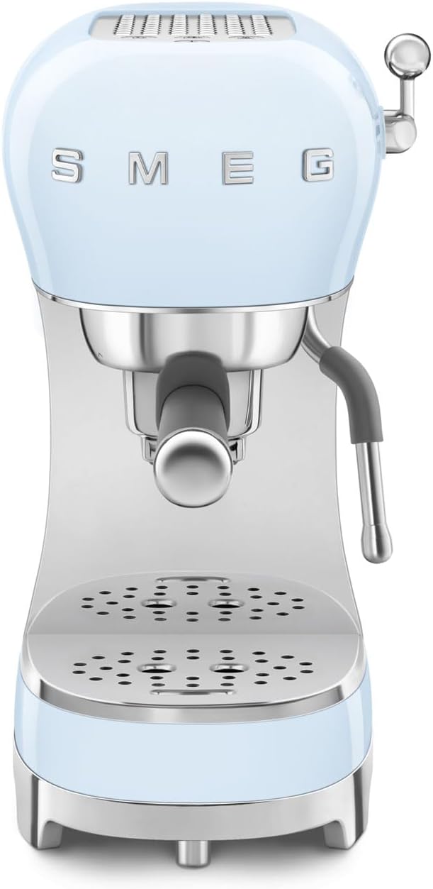 Smeg, ECF02PBEU Espresso Coffee Machine, Cappuccino Steam Function, Thermoblock, Large Cup Housing and Double Coffee Function, 1 L Water Tank, User-friendly Operating System, 1350 W, Sky Blue