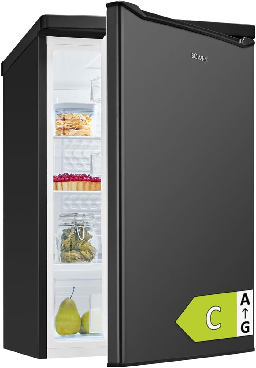 Bomann Fridge without Freezer | Energy Class C | 85 cm | 5 Year Compressor Guarantee | Fridge Small | 0-8°C | Quiet 35dB | 3 Shelves | Standard Fridge 126L | VS 7258 Black