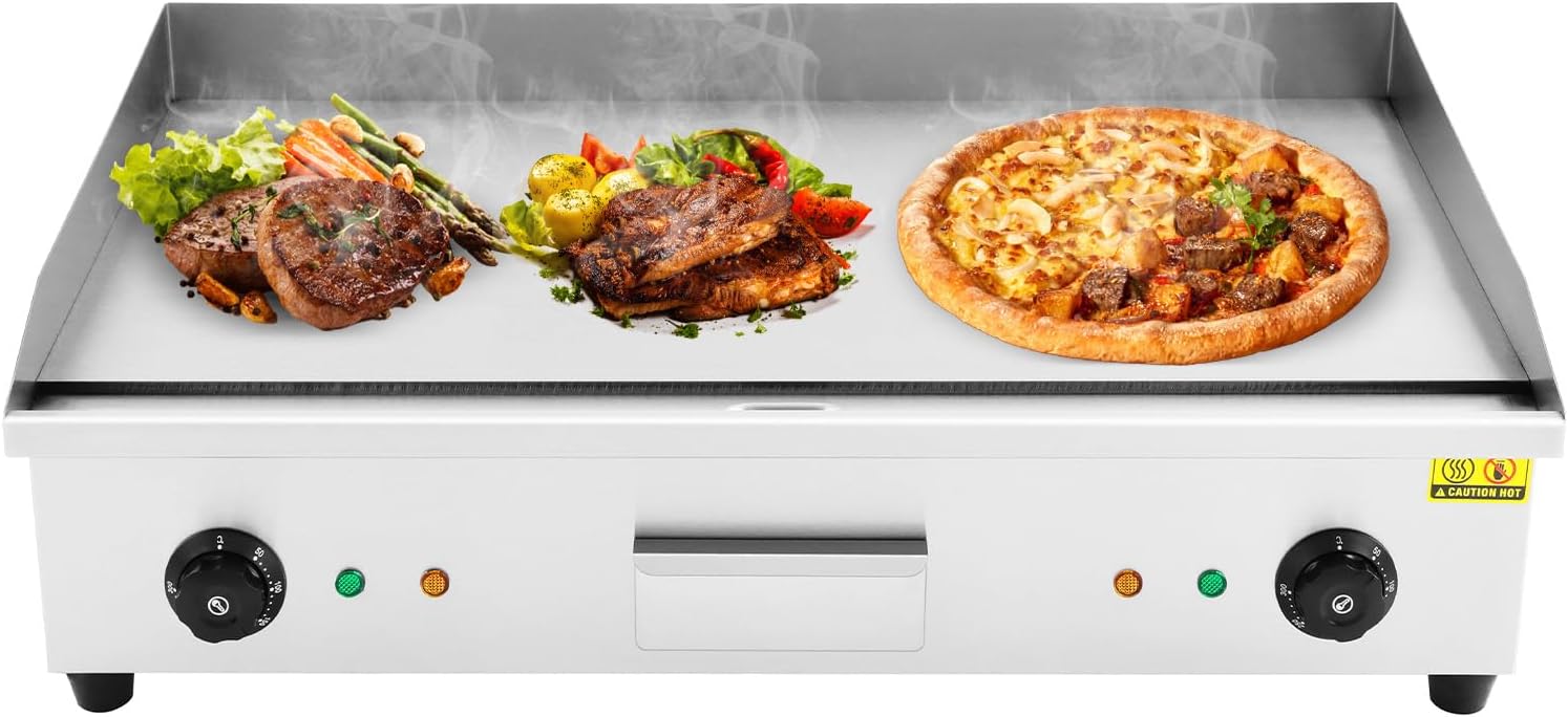 ROGONPDK Gastro Electric Grill Plate, Roasting Plate, 4400 W Catering Griddle Plate, Electric Double Temperature Control 50-300 °C, Table Grill Surface for Home Kitchens and Commercial Kitchens