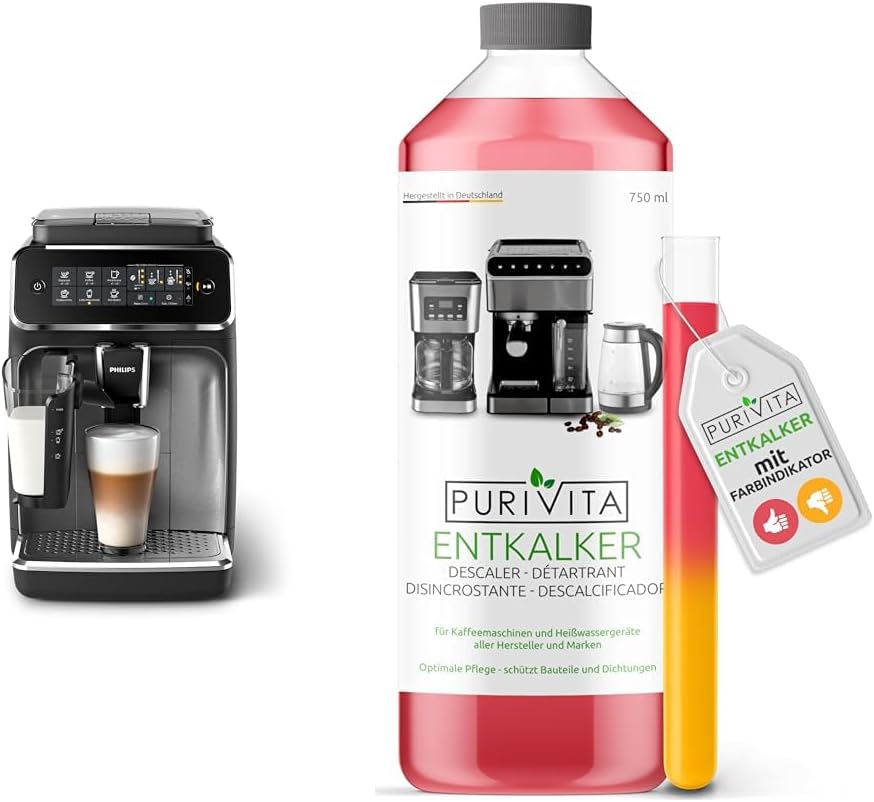 Philips Domestic Appliances Philips Series 3200 Fully Automatic Coffee Machine - LatteGo Milk System & Purivita - Universal Descaler 750 ml for Fully Automatic Coffee Machines - Suitable for All Known Brands, 1 Bottle