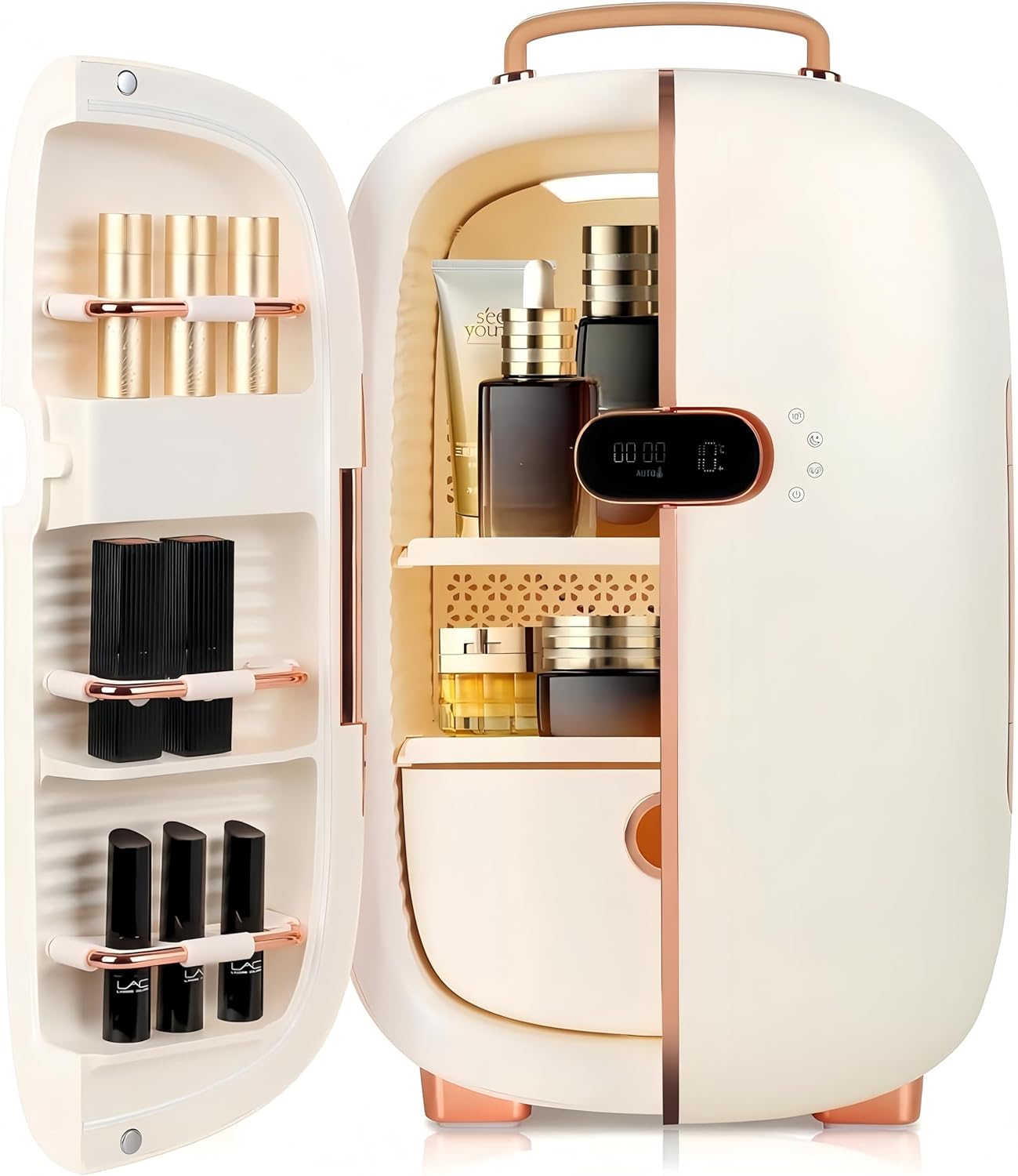 KFO Mini Beauty Fridge for Cosmetics - 12L Capacity, 20dB Quiet, Portable with Handle, Cooling and Drying Function, Ideal for Skin Care and Makeup Storage
