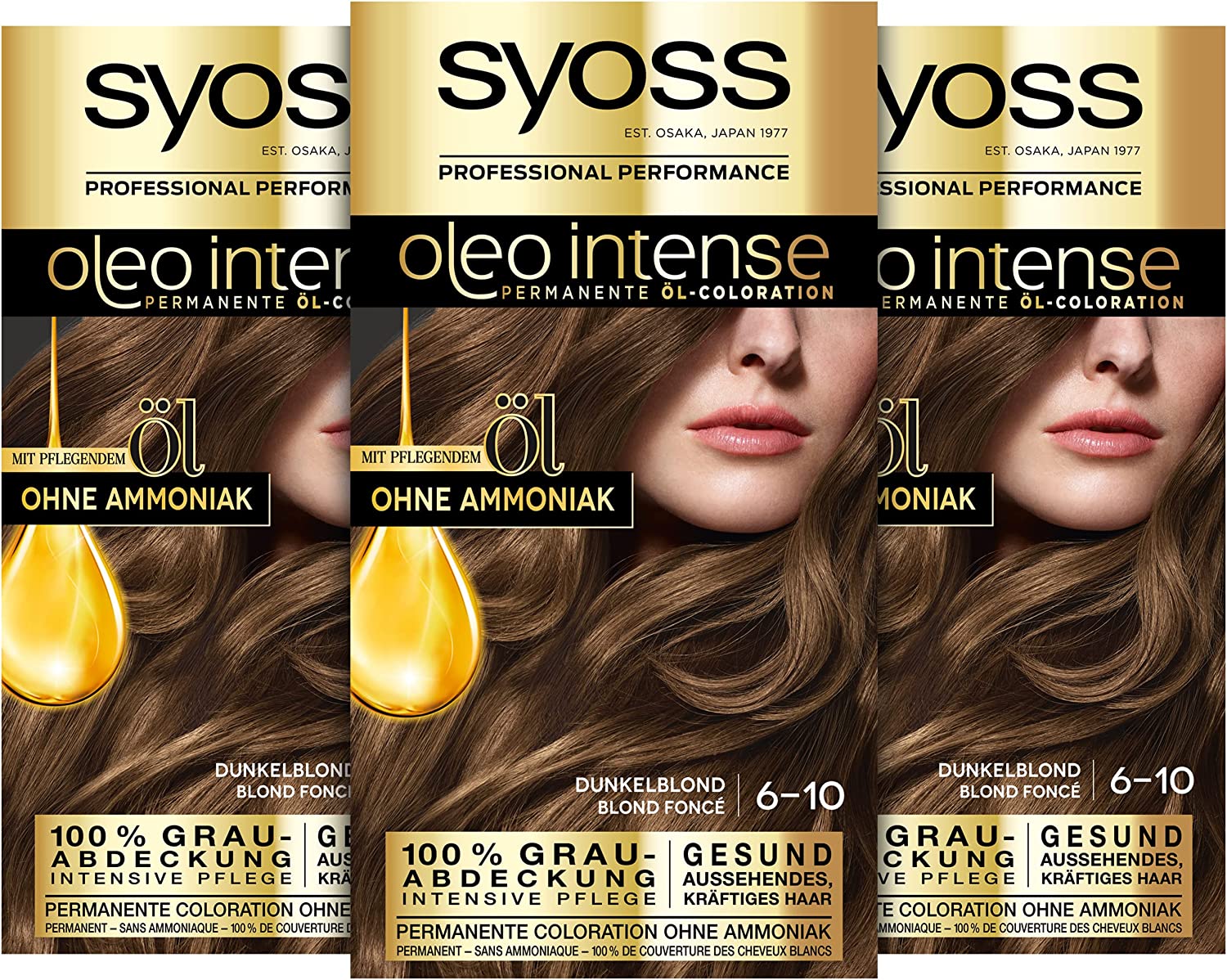 Syoss Oleo Intense Permanent Oil Colouration Hair Colour, 5-54 Cool Light Brown with Nourishing Oil and Ammonia Free, Pack of 3 (3 x 115 ml), ‎cool
