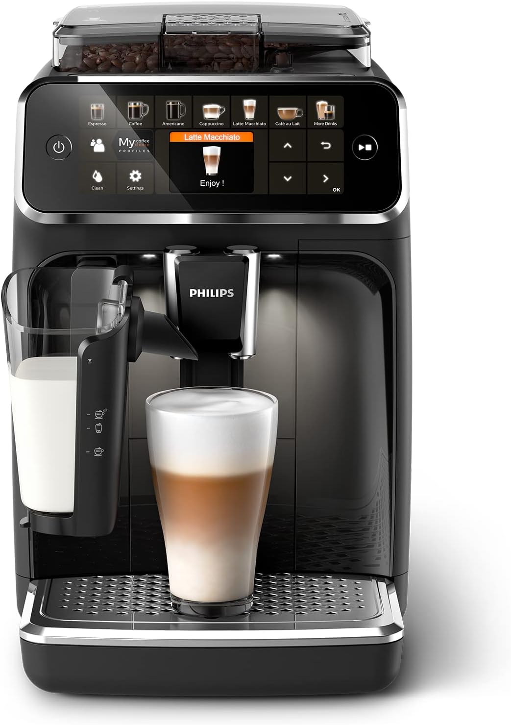 Philips 5400 Series Fully Automatic Coffee Machine - Espresso Machine for 12 Drinks, Quick Cleaning LatteGo System, Intuitive TFT Display, Adjustable Coffee Settings (EP5441/50)