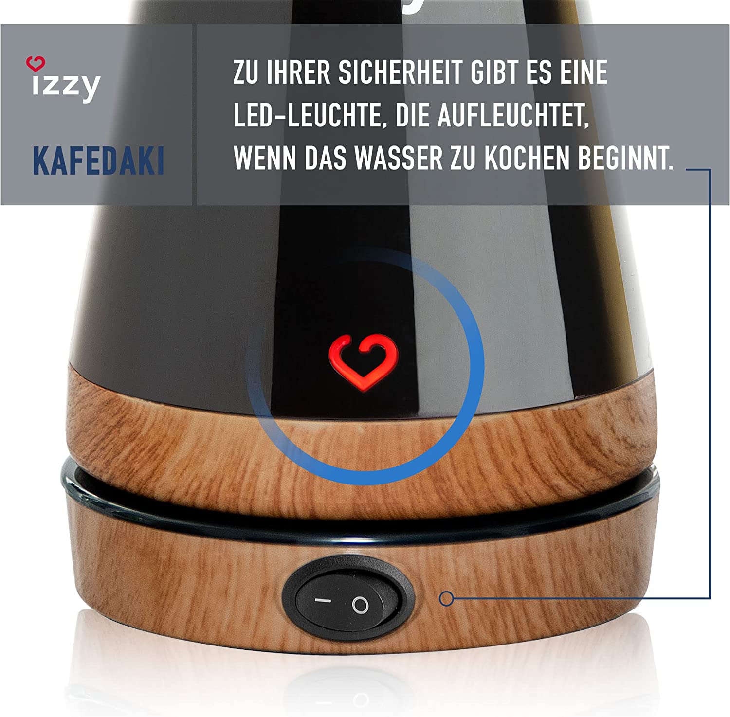 izzy Kafedaki Electric Coffee Maker Turkish Greek Coffee Pot 250 ml Electric Kettle for Mocha & Tea, 650 W (Black/Wood Brown)