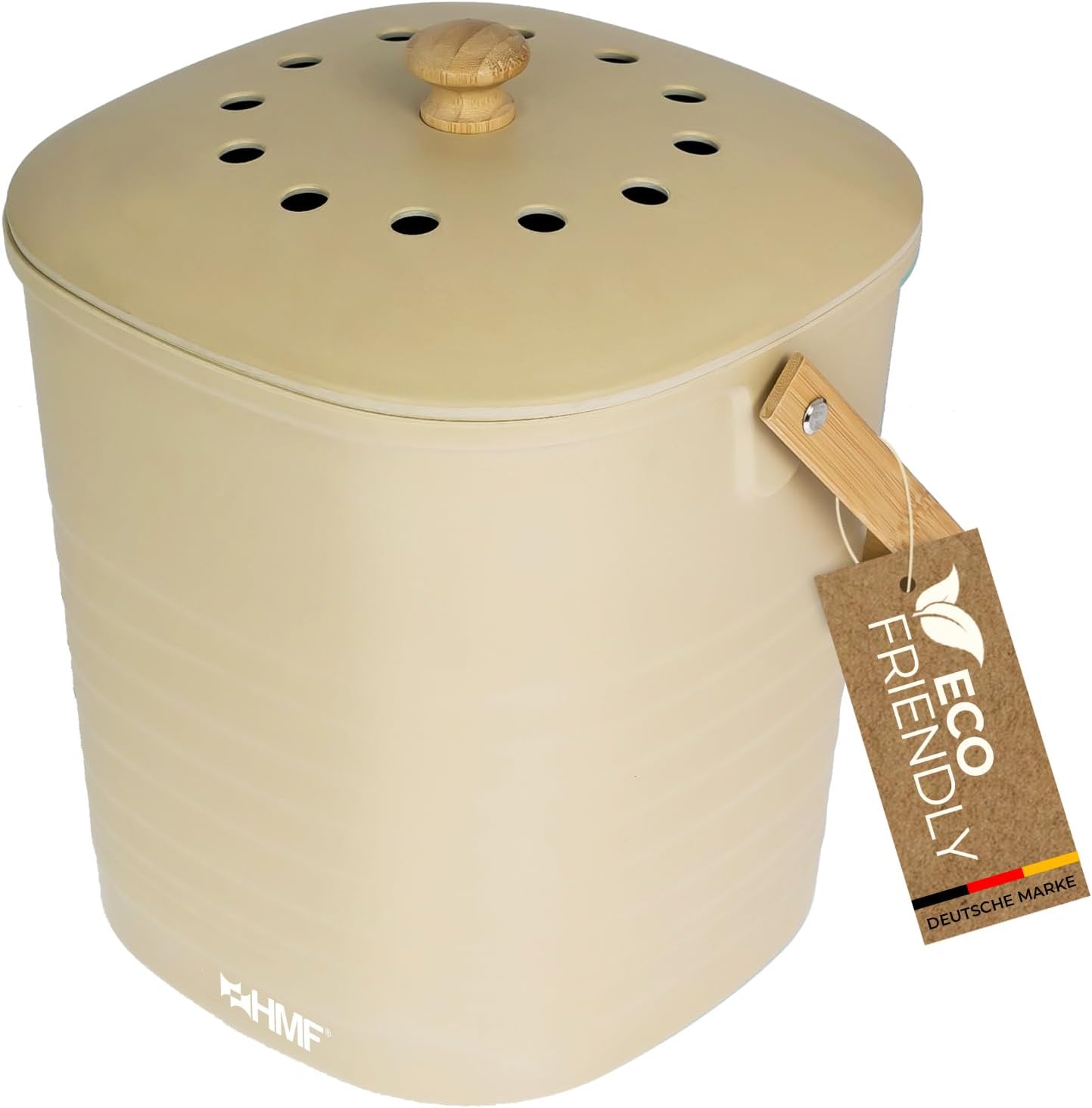 HMF Sustainable Organic Kitchen Waste Bin, Odor Proof Compost Bin with Lid, 6 Liters, Beige