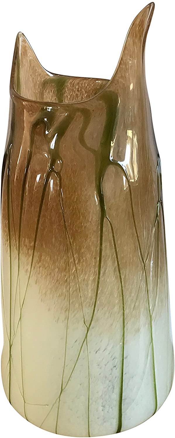 Gilde Solid Guild Cup Vase Glass Selva Verde Green Beige Brown 44 cm 39905 Table Decoration Decorative
