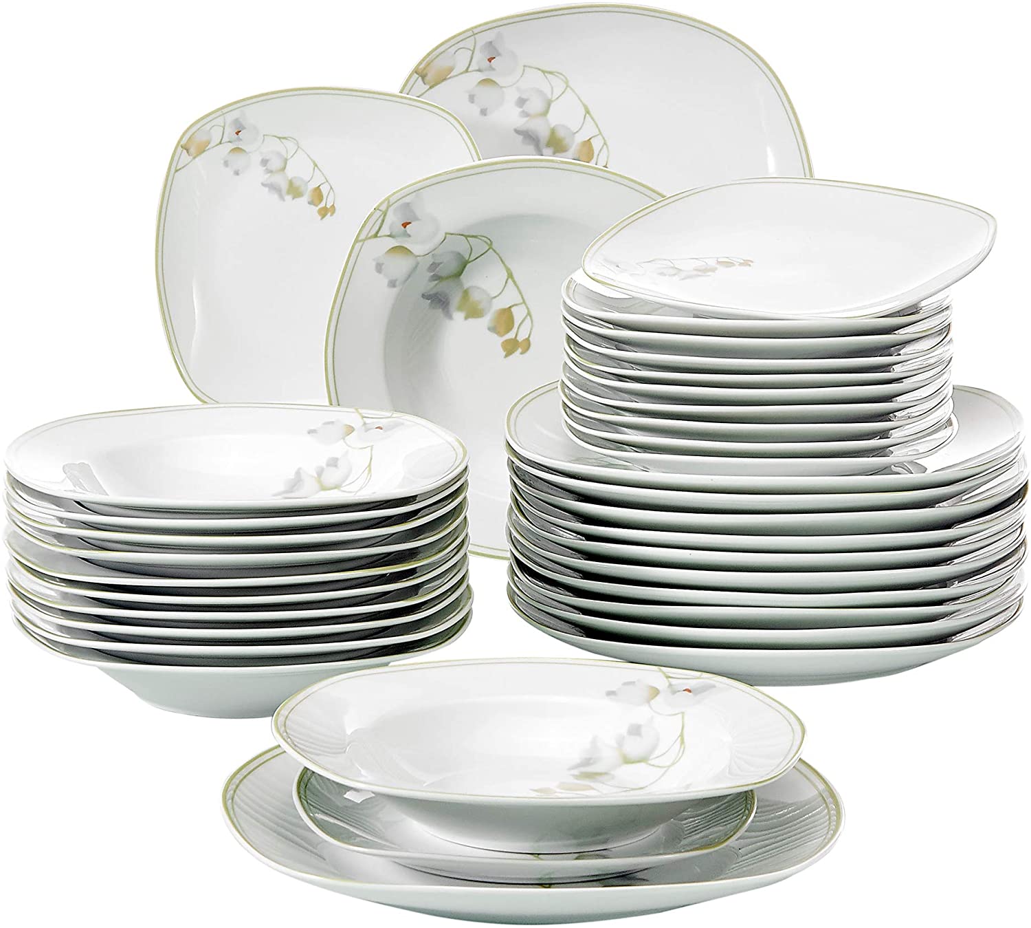 Veweet Emily Dinner Service Porcelain Set, 18 / 36 Pieces Crockery Set, 20 / 40 Pieces Breakfast Service Set, 24 / 48 Pieces Dinner Service Set, 30 / 60 Pieces Table Service Set