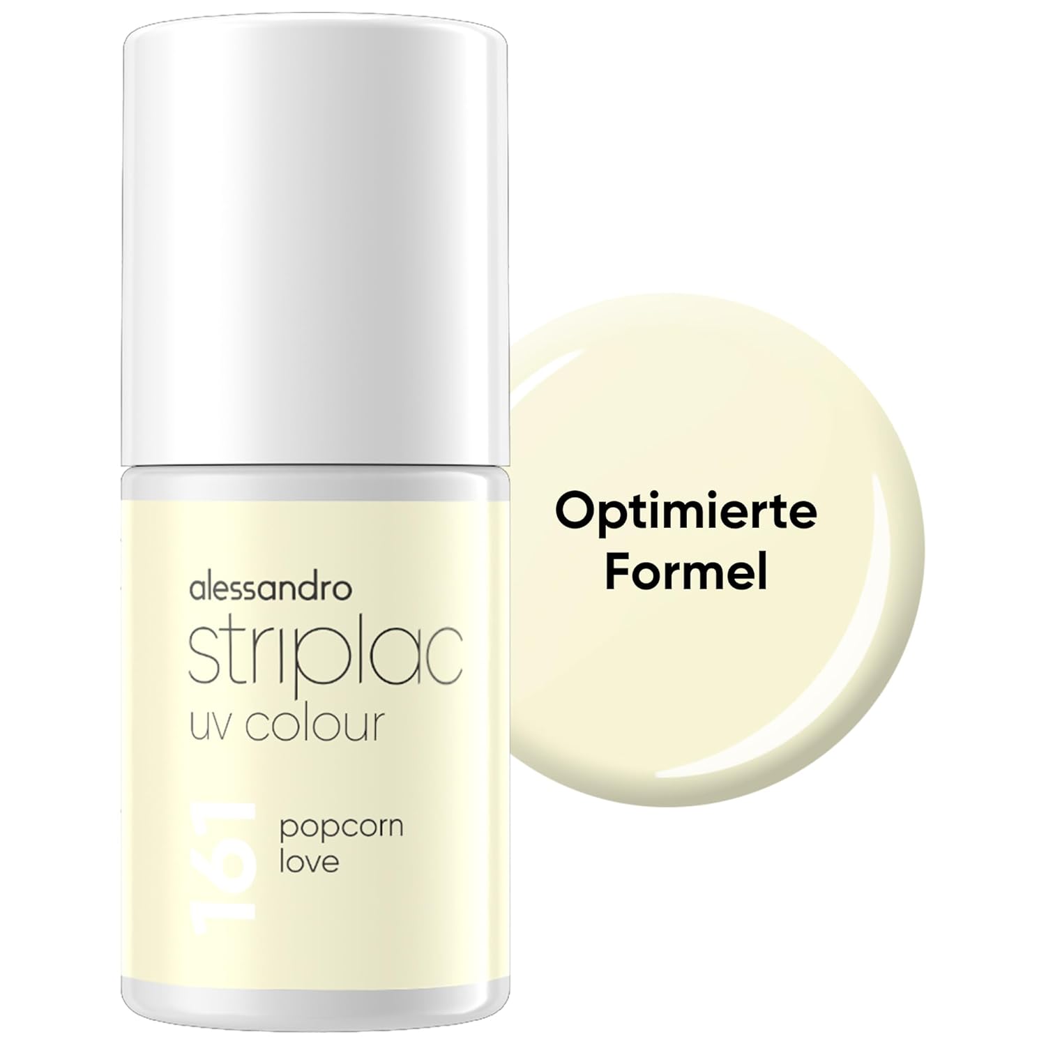 alessandro Striplac UV Nail Polish Popcorn Love - Opaque & Scratch-Resistant up to 15 Days - Easy to Apply - Gentle Peel Technology - Vegan - Pastel Yellow, 6.5 ml