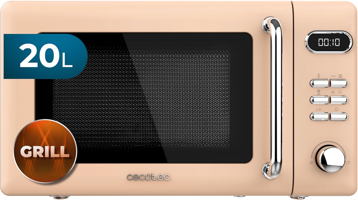 Cecotec Proclean 5110 20L Retro Beige 700W 5 Level Digital Microwave with Grill - 60 Minutes Timer - 8 Programs and Defrost Mode - Vintage Beige
