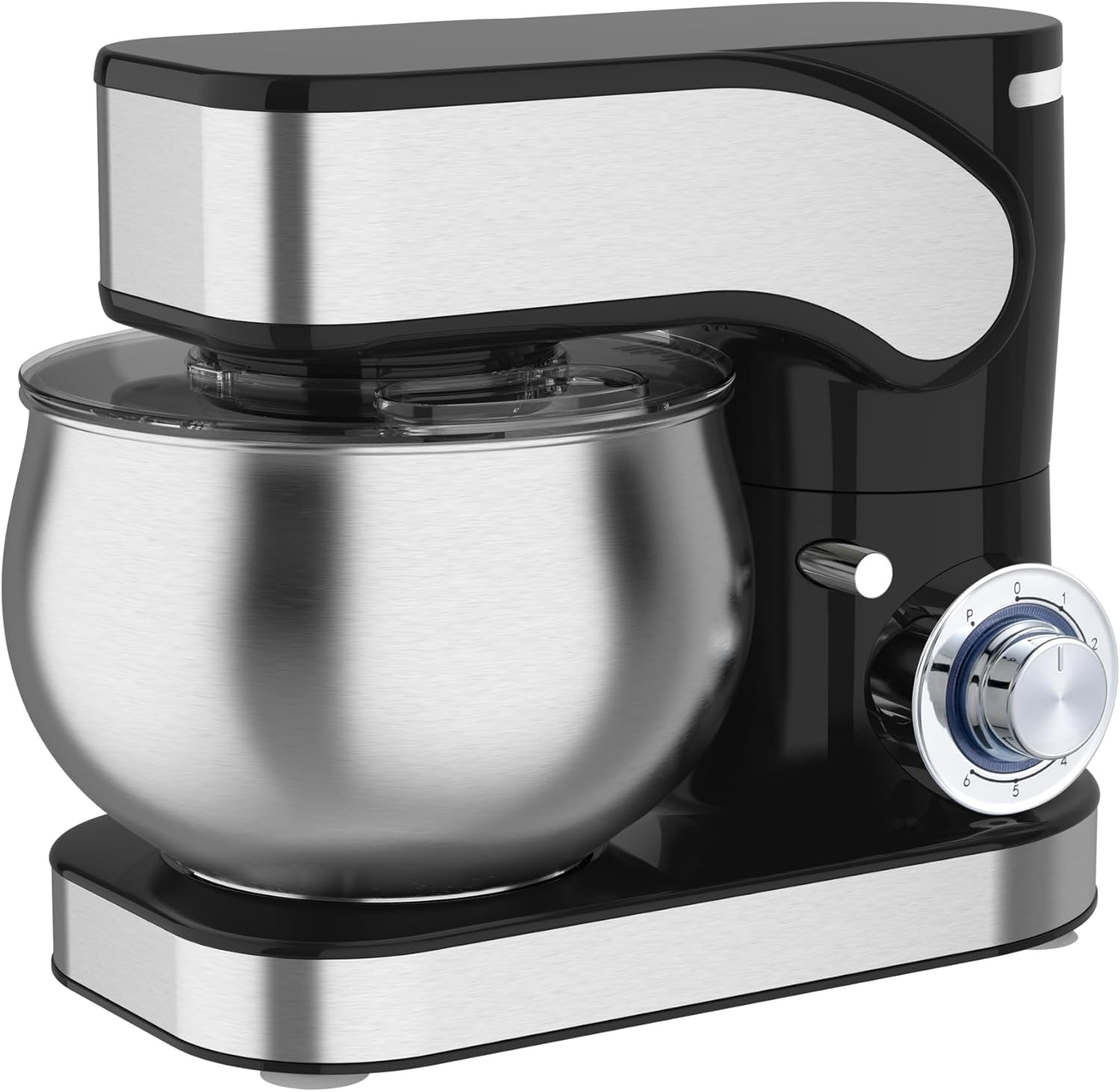 DMS® Food Processor, 1600 Watt, 6.5 L Stainless Steel Bowl, 6 Speeds, Dough Hook, Whisk, Splash Guard, Dough/Mixing Machine, Powerful, KM-1600 (Black)