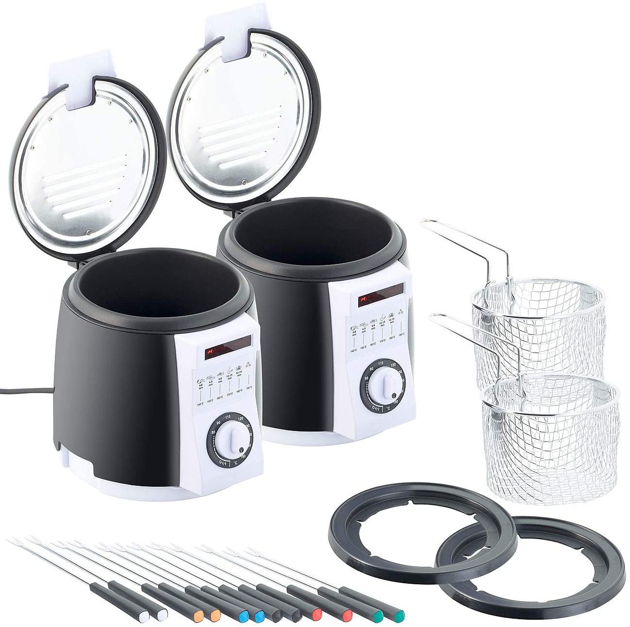 Rosenstein & Söhne Table Fryer: Set of 2 Compact Table Fryers with Fondue Set, 0.9 Litre, 840 Watt (Fondue & Mini Fryer Sets)