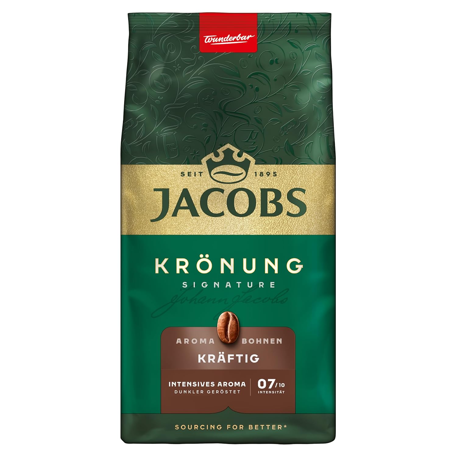 Jacobs Coffee Beans Krönung Strong Aroma Beans, Intense with Hazelnut & Cocoa, Roasted in Bremen, Intensity 7/10, Coffee Whole Beans, 500 g