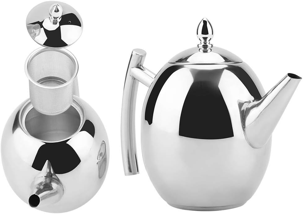 Tangxi 1.5L Stainless Steel Teapot, Mirror Polished Tea Coffee Kettle Container, Portable Coffee Kettle with Removable Teapot Infuser for Home, Restaurant, Cafe, Hotel, Bar