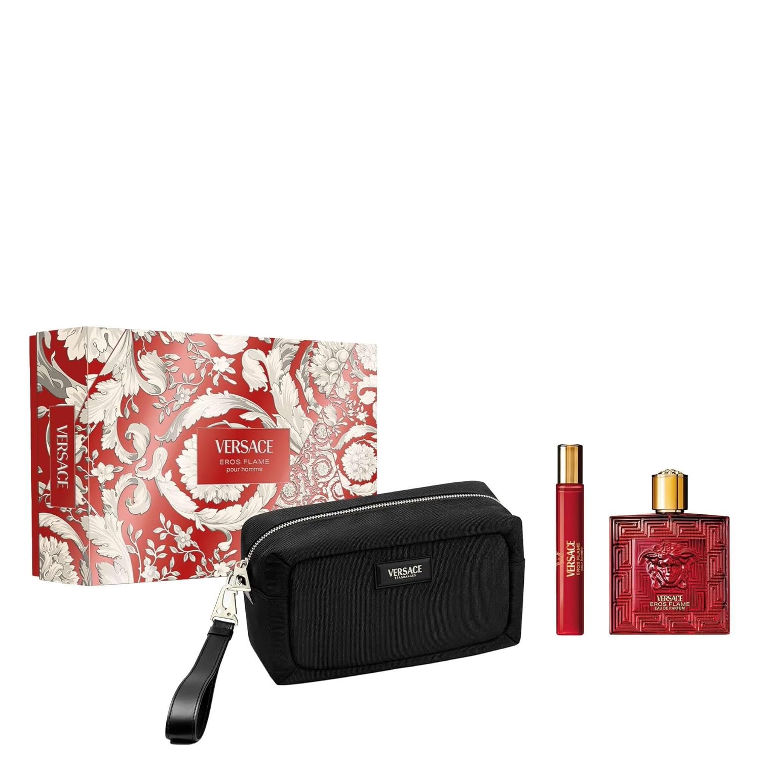 Versace Eros Flame Eau de Parfum Gift Set 2025, 100ml Eau de Parfum, 10ml Travel Spray and Toiletry Bag