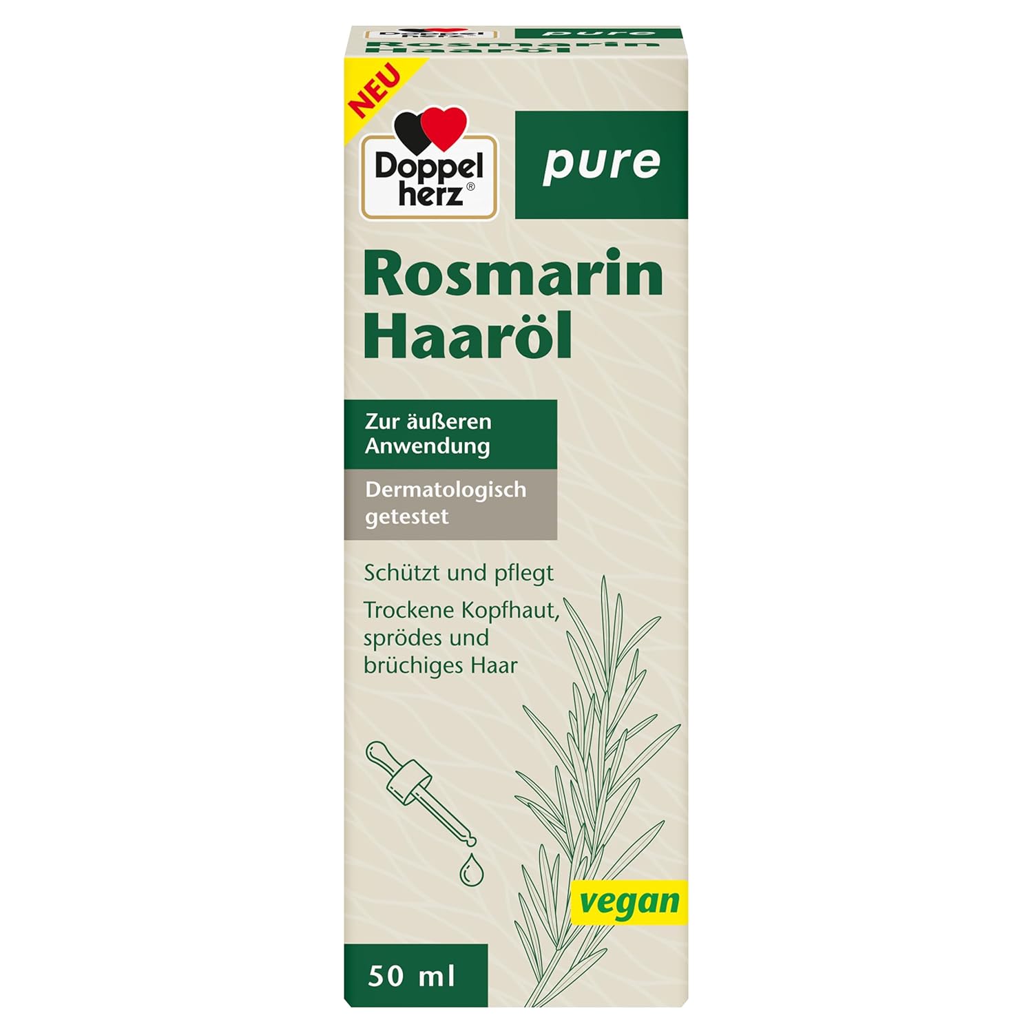 Doppelherz Pure Rosemary Hair Oil - Rosemary Oil, Castor Oil and Sweet Almond Oil - for Scalp Care and Prevention of Split Ends - 50 ml