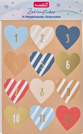 Number stickers hearts for DIY Advent calendar, 1 piece