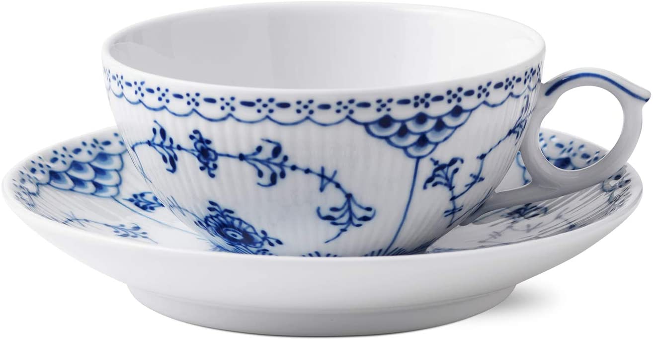 Royal Copenhagen Blue Fluted Half Lace 200ml Tea Cup and Saucer