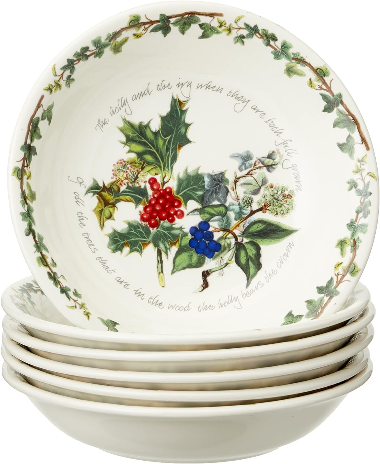 Portmeirion The Holly & Ivy Pasta Bowl, Ceramic, Multi-Colour, 20 x 20 x 4 cm, 6