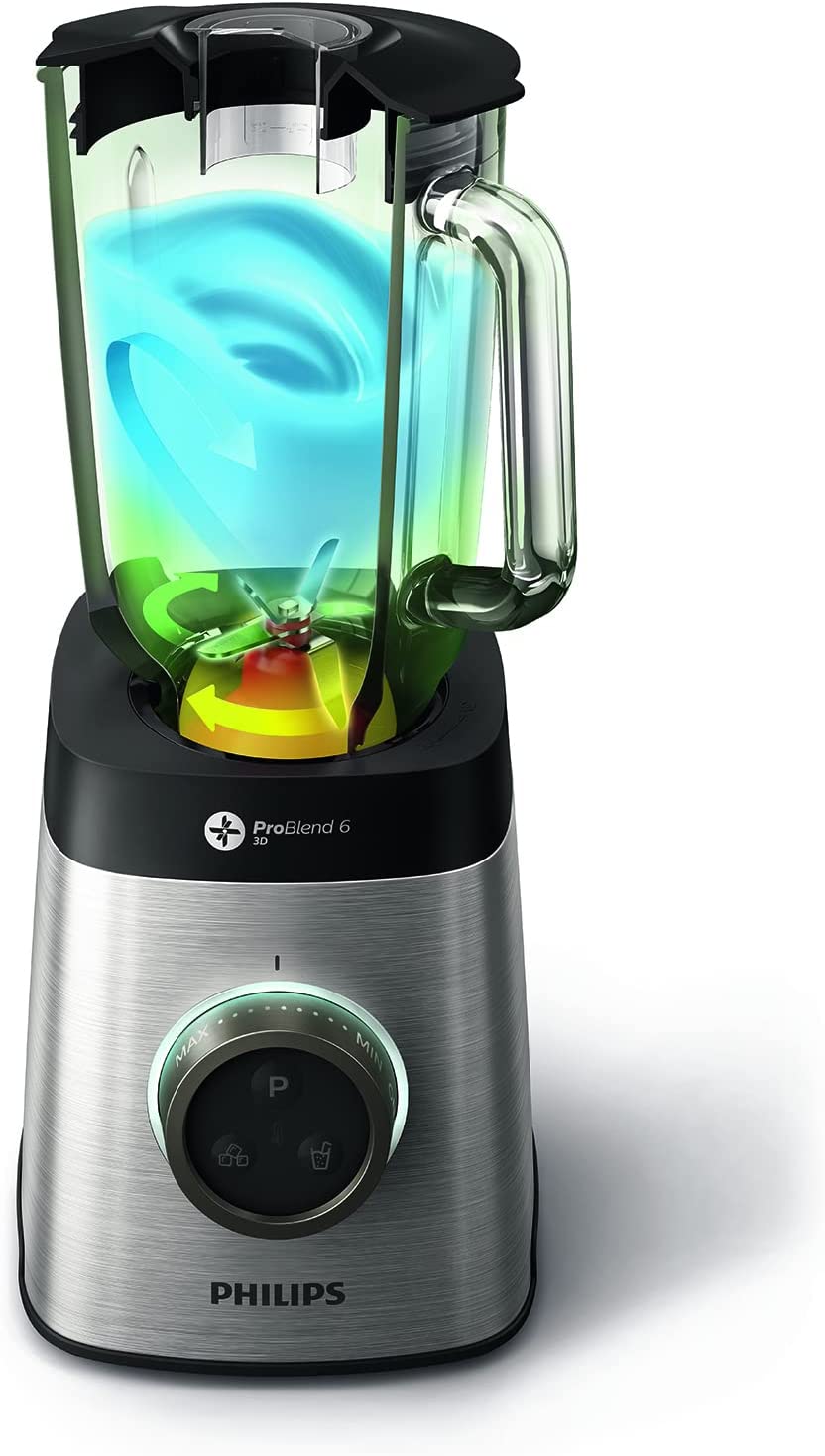 Philips Domestic Appliances Philips Avance Collection HR3655/00 High-Speed Stand Mixer, 1400 W, ProBlend 6 3D Technology, 2L Glass Glass, 2 Extra Tumbler Glasses, 2 Extra Tumbler Glasses