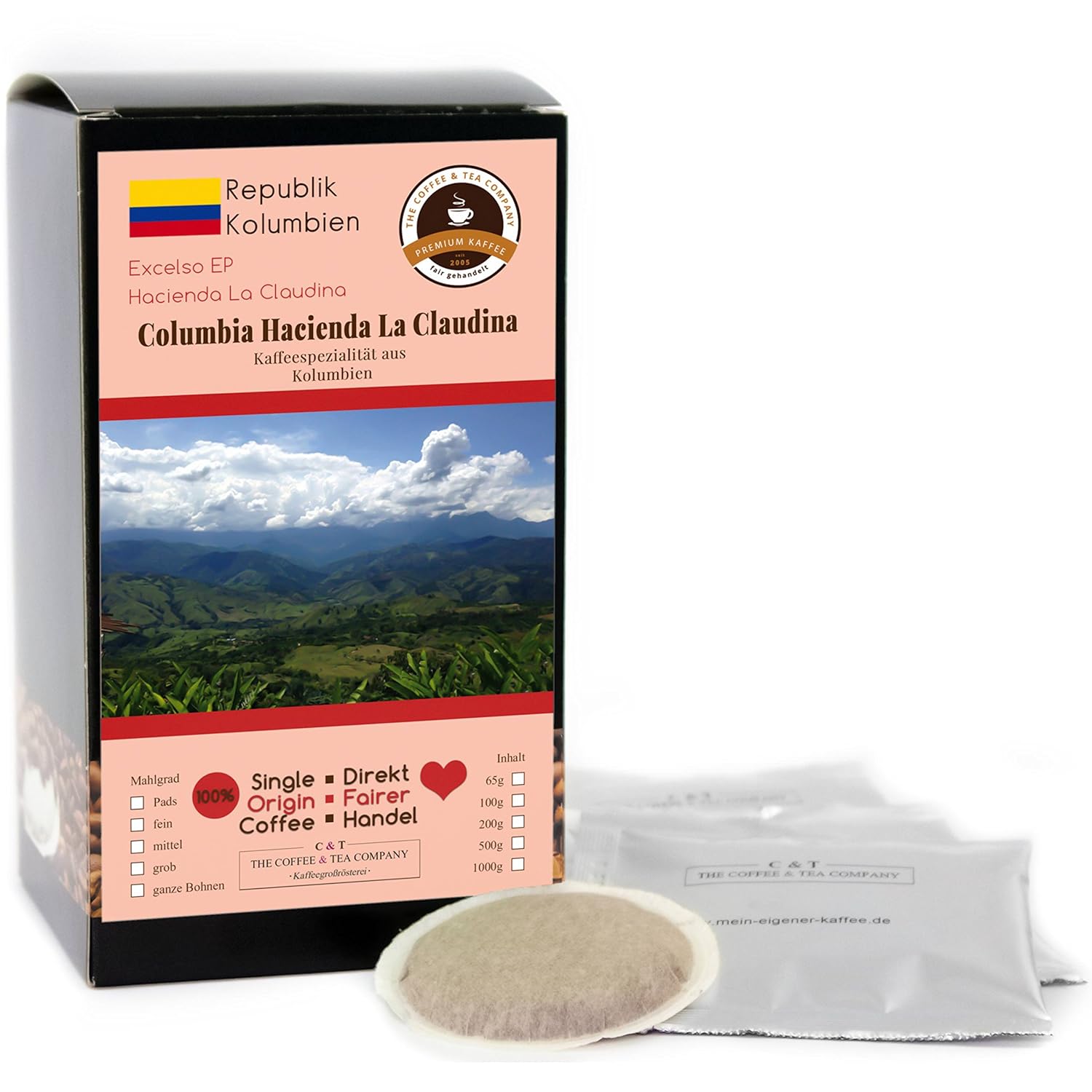 Kaffee Globetrotter - Coffee with Heart - Colombia Hacienda La Claudina - 30 Premium Coffee Pods - For Pod Coffee Machine - Top Coffee From Colombia Fair Trade Supports Social Projects