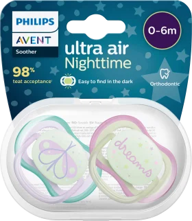 Philips Avent Schnuller Ultra Air Night, green/pink, 0-6 months, 2 hours