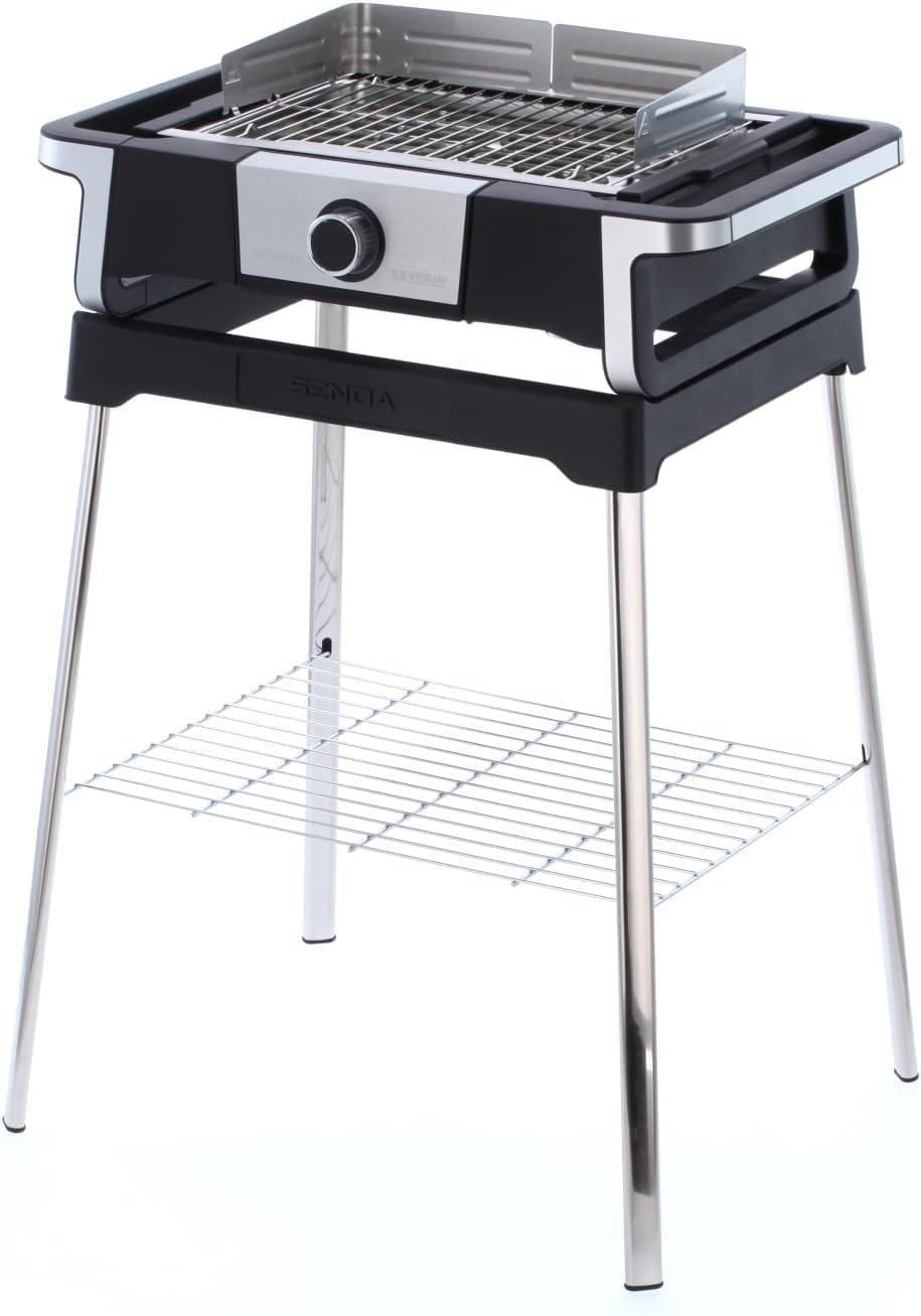 SEVERIN SENOA DigitalBOOST S Electric Grill with Base, Stainless Steel/Black, PG 8118 & AA236 Protective Cover for Barbecue, Rectangular, PEVA (Polyethylene-Vinyl Acetate), Black, 90 x 65 x 90 cm